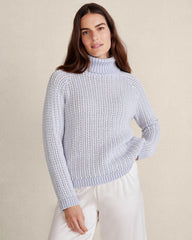 IVORY/BRANCH|IVORY/SOFT PERIWINKLE TEXTURE STITCH TURTLENECK | Talbots discount