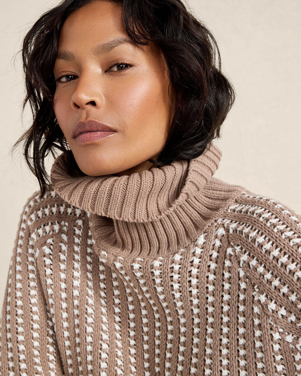 IVORY/BRANCH|IVORY/SOFT PERIWINKLE TEXTURE STITCH TURTLENECK | Talbots discount