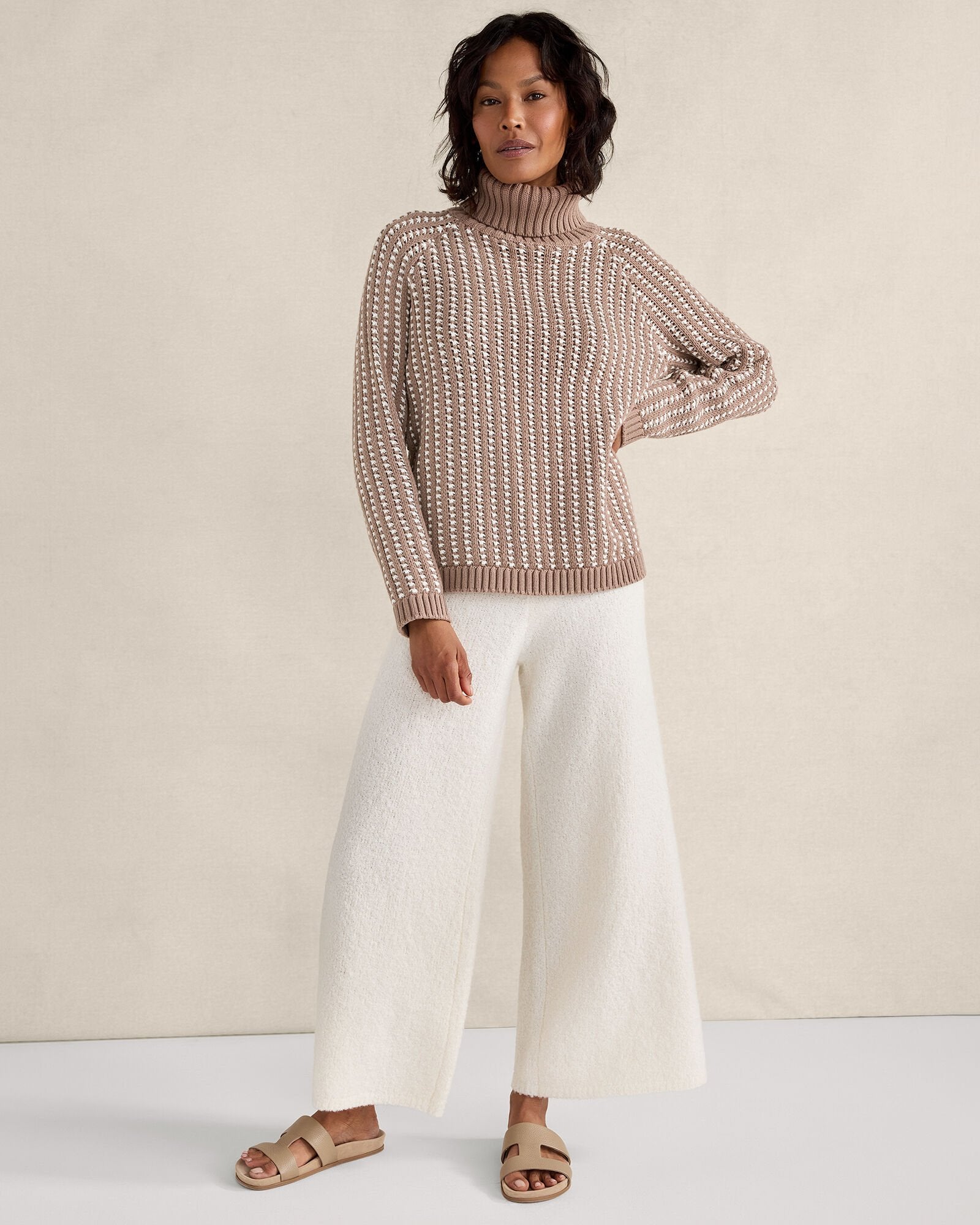 IVORY/BRANCH|IVORY/SOFT PERIWINKLE TEXTURE STITCH TURTLENECK | Talbots US
