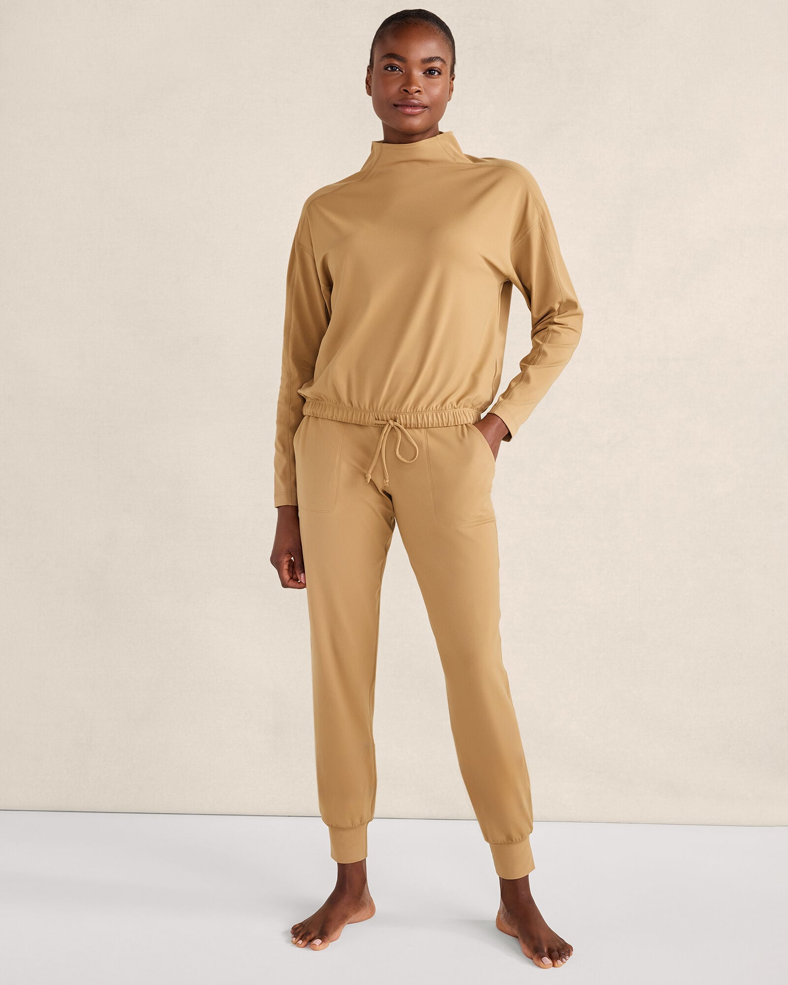 BLACK|CHOCOLATE|TIGER'S EYE BALANCE FUNNEL-NECK PULLOVER | Talbots discount
