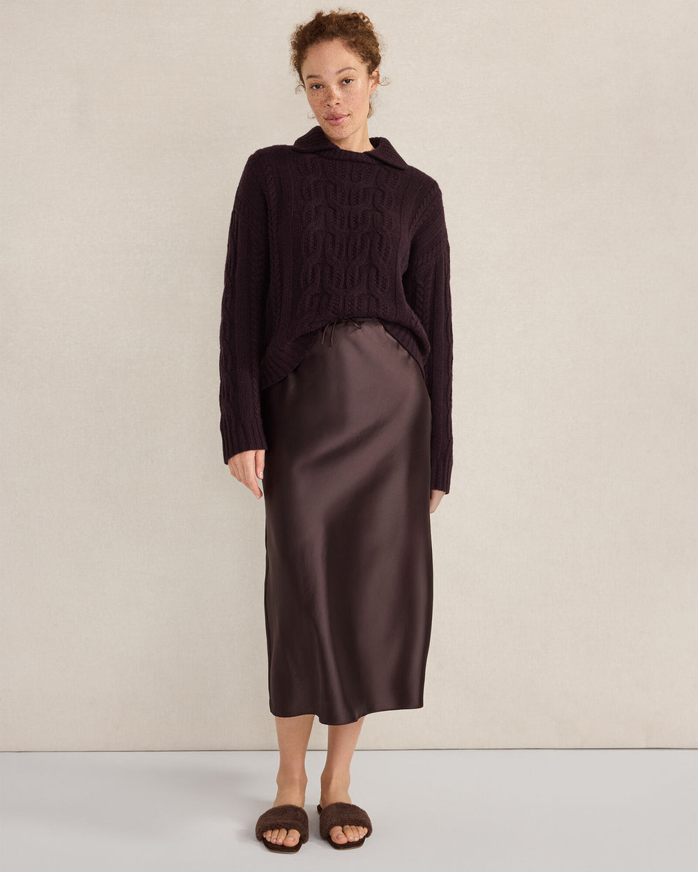 BLACKCURRANT|BAMBOO SHOOT|VETIVER FLOWY DRAWSTRING MIDI SKIRT | Talbots US