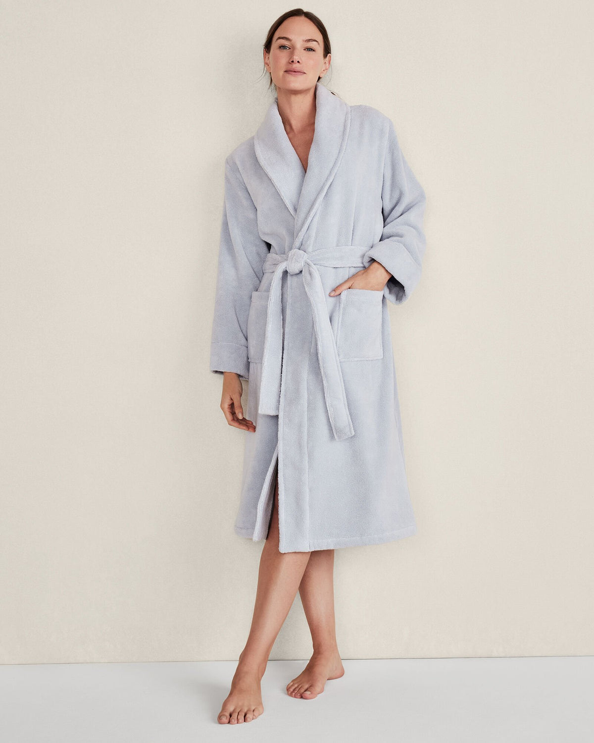 SERENITY BLUE|WHITE ORGANIC COTTON TERRY BATHROBE | Talbots US