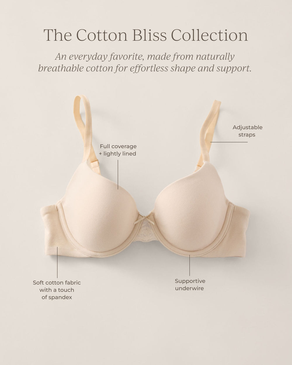 BEIGE|BRIGHT WHITE|LT HEATHER GREY|PARISIAN PINK|TAP SHOE|WIND COTTON BLISS LIGHTLY-LINED PERFECT COVERAGE BRA | Talbots US