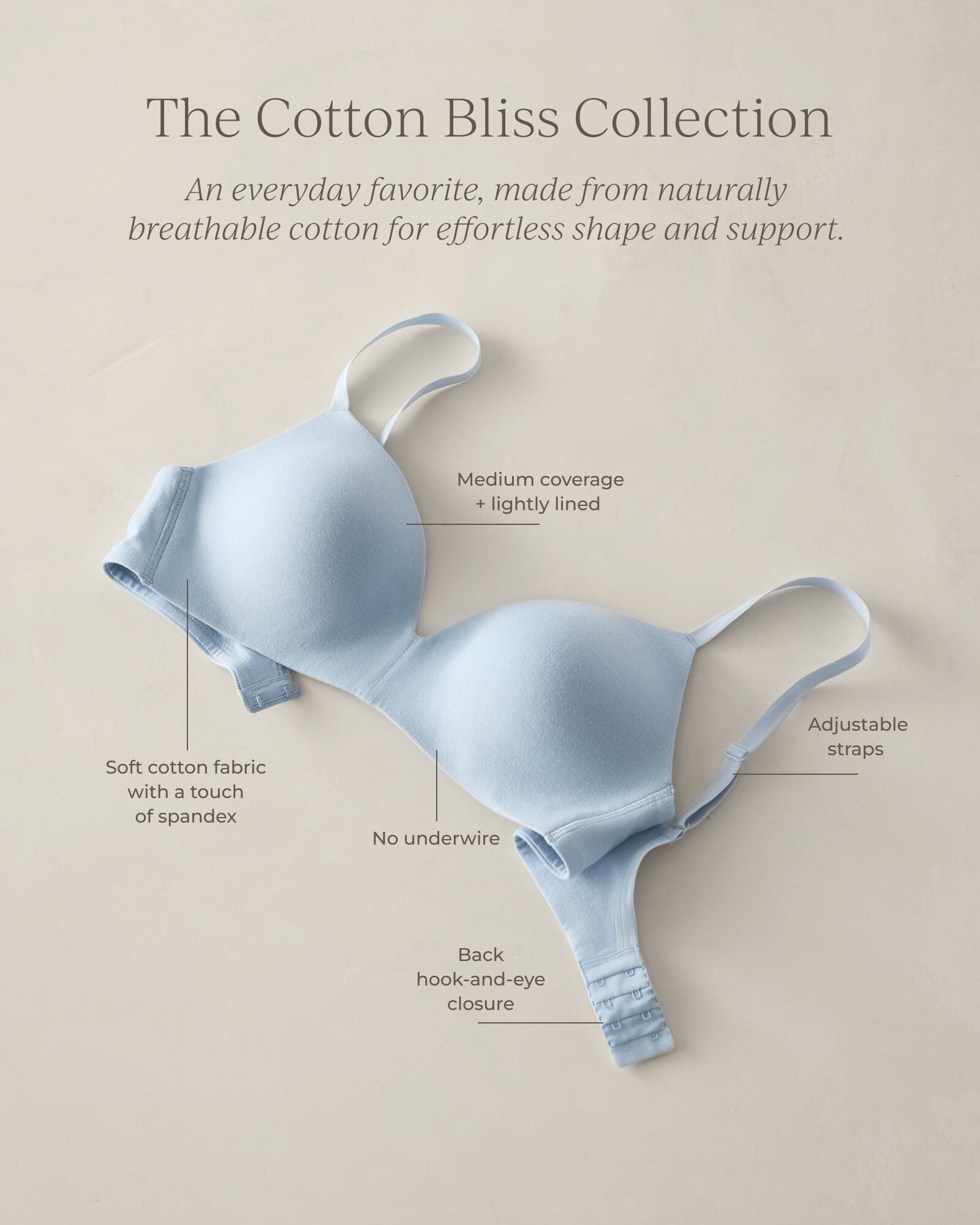 BEIGE|BRIGHT WHITE|LT HEATHER GREY|PARISIAN PINK|TAP SHOE|WIND COTTON BLISS LIGHTLY-LINED NO-WIRE T-SHIRT BRA | Talbots for sale