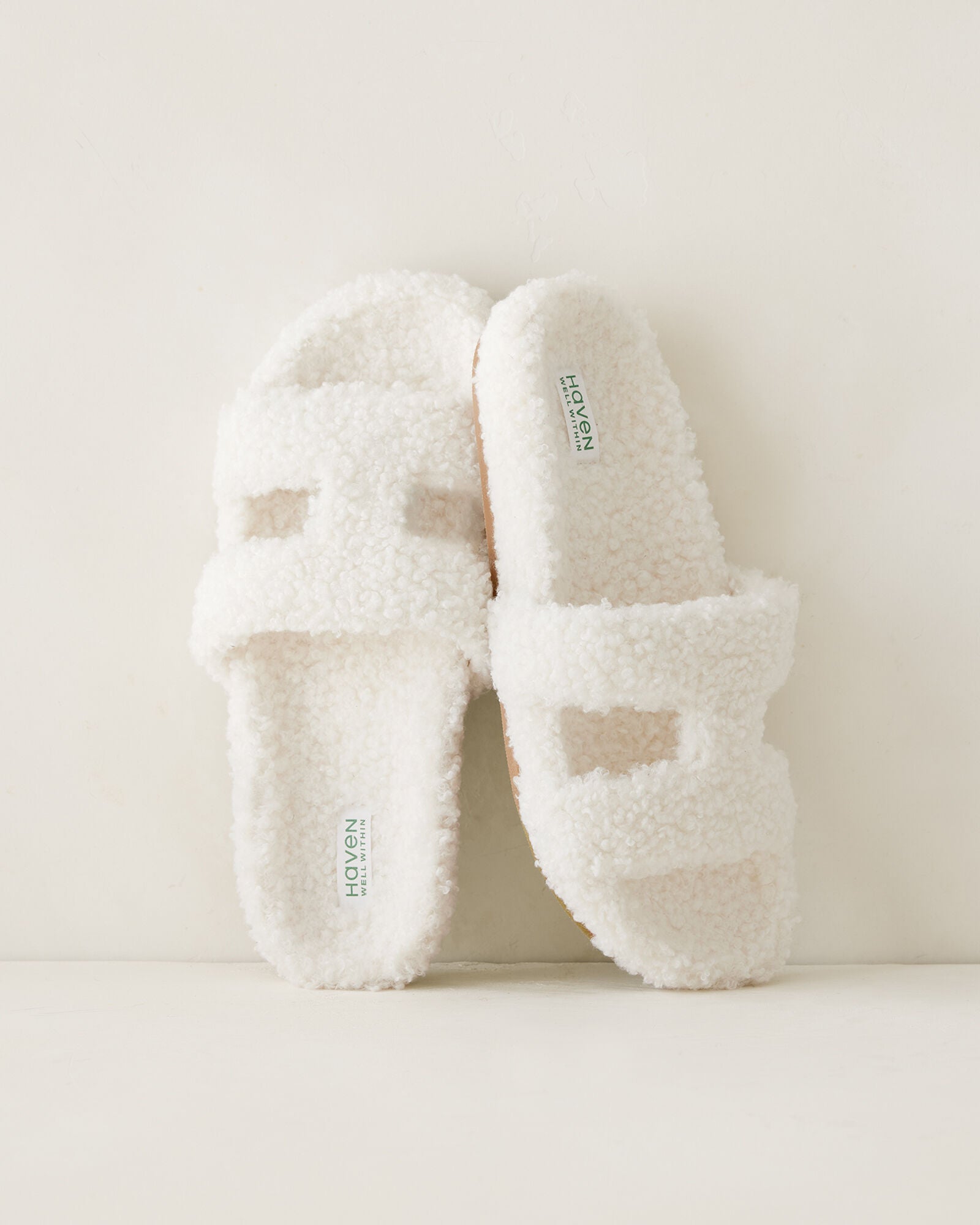 IVORY CURLY SHERPA CUTOUT SLIDES | Talbots discount