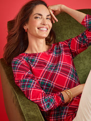 RED POP MULTI CREWNECK TEE - POINSETTIA PLAID | Talbots US