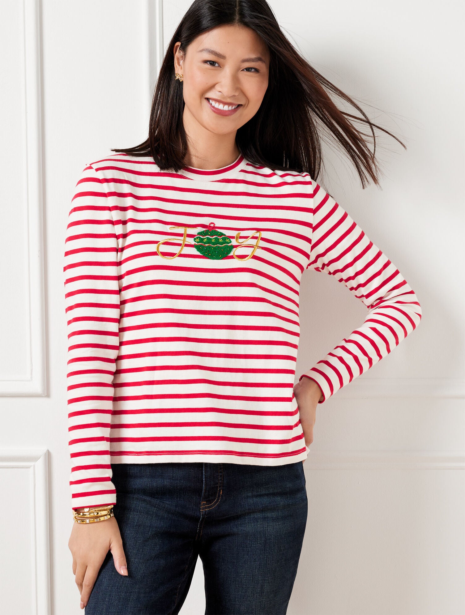IVORY/RED POP CREWNECK TEE - JOY STRIPE | Talbots sale