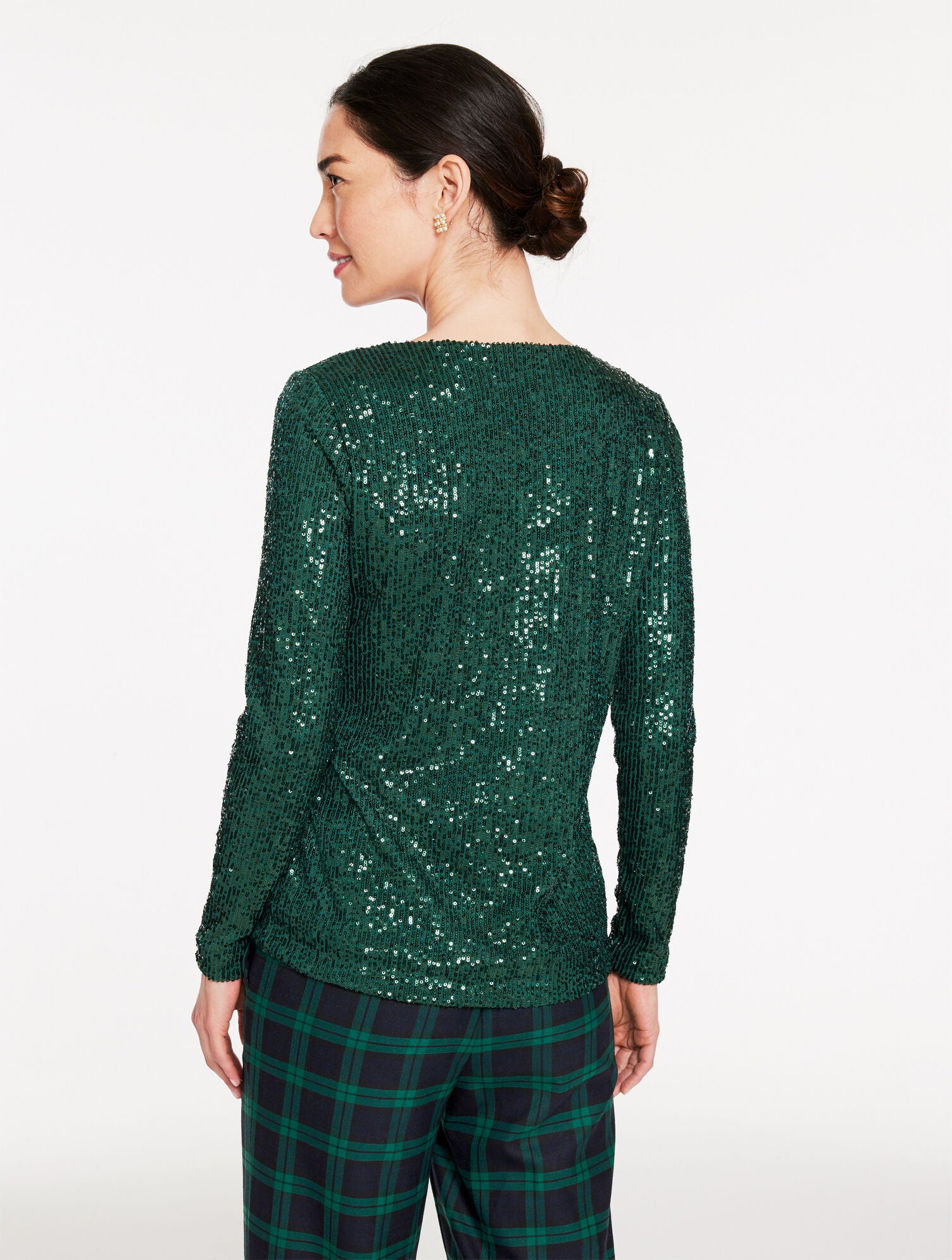 BLACK|HIGHLAND GREEN SEQUIN CREWNECK TEE | Talbots online