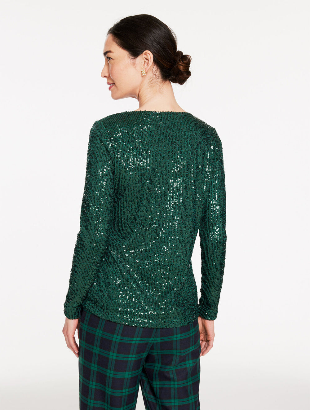 BLACK|HIGHLAND GREEN SEQUIN CREWNECK TEE | Talbots online