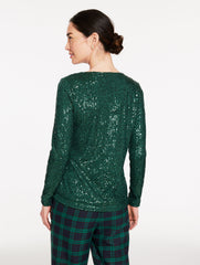 BLACK|HIGHLAND GREEN SEQUIN CREWNECK TEE | Talbots online