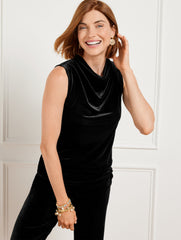 BLACK STRETCH VELVET COWL-NECK TOP | Talbots discount