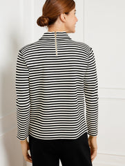 BLACK/IVORY|NAVY DUSK/IVORY EFFORTLESS ULTRAKNIT ZIP BACK MOCKNECK TOP | Talbots for sale