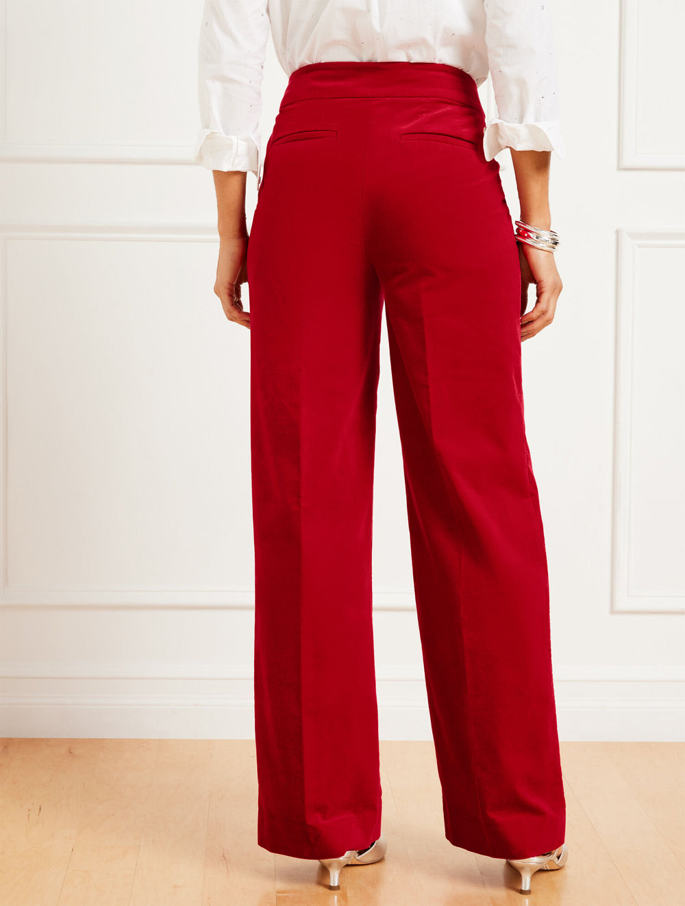 CLASSIC RED VELVETEEN WIDE LEG PANTS | Talbots sale