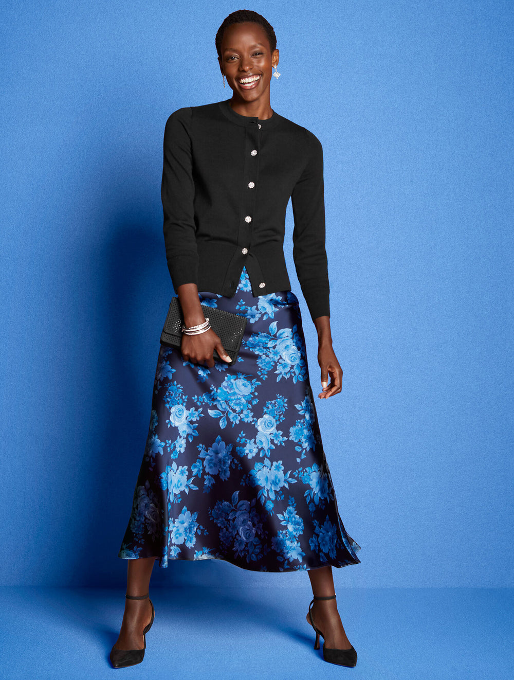 INDIGO MULTI SATIN MAXI SLIP SKIRT - FLOURISH FLORAL | Talbots near me