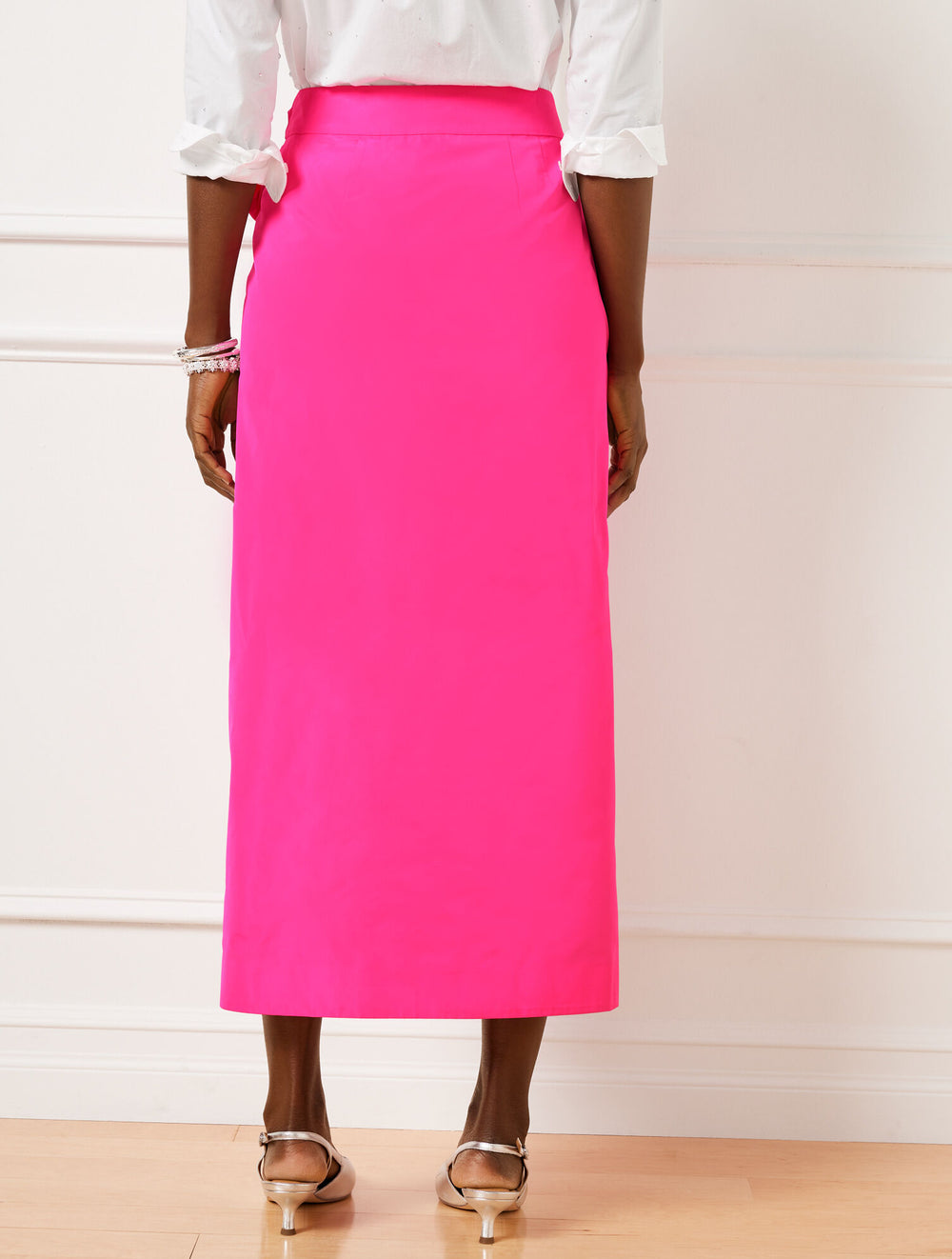 HOT PINK TAFFETA DRAPED MAXI SKIRT | Talbots US