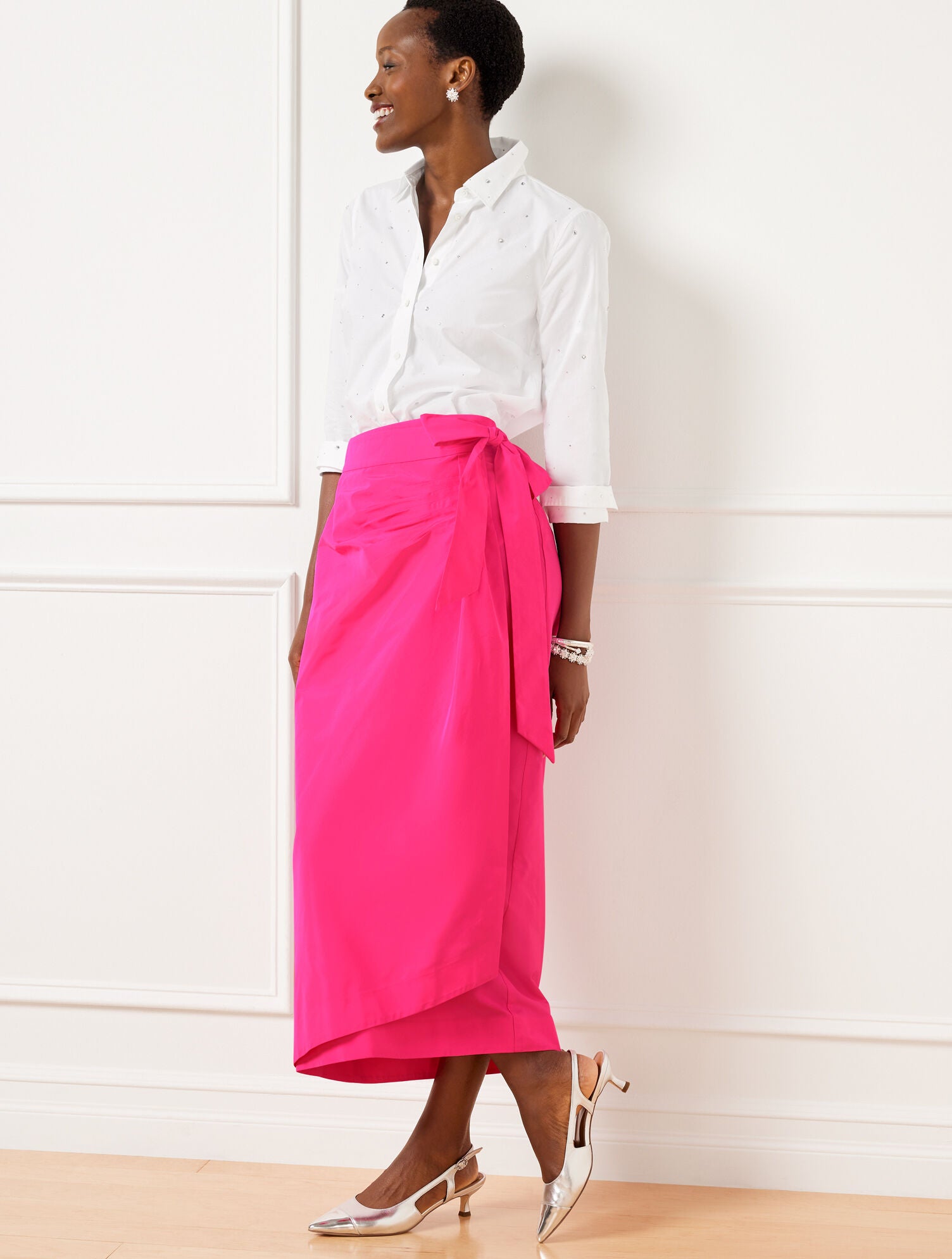 HOT PINK TAFFETA DRAPED MAXI SKIRT | Talbots US