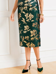 DARK GREEN/GOLD METALLIC FLORAL JACQUARD PENCIL SKIRT | Talbots on sale