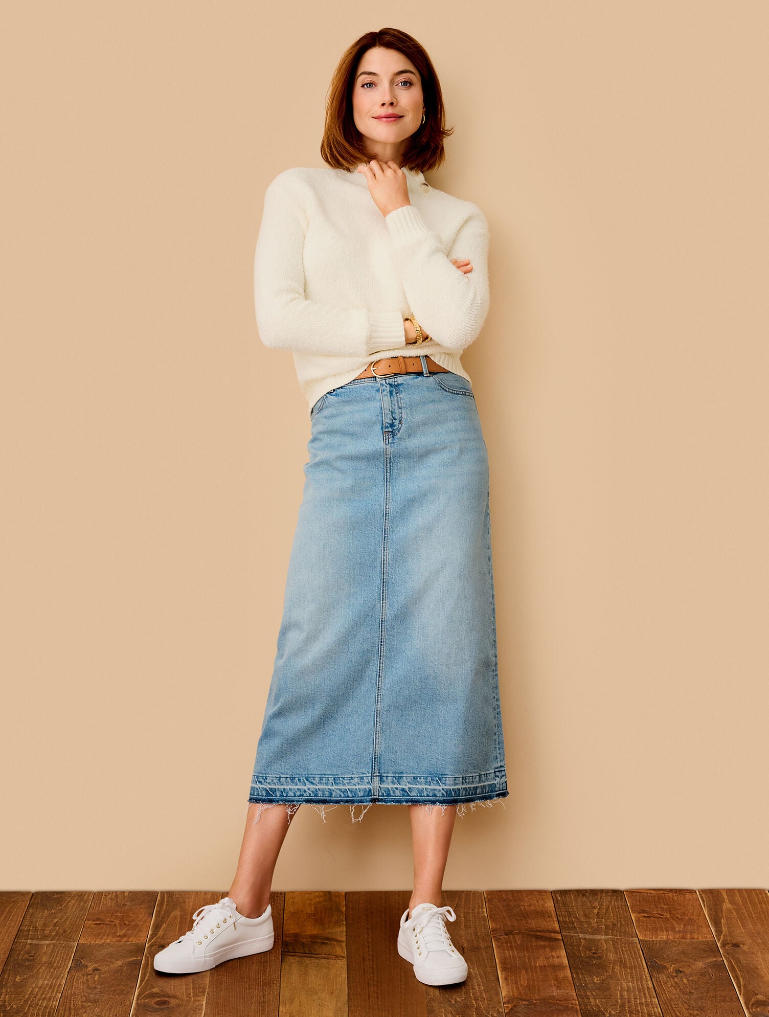 SPRING WASH DROP HEM DENIM MIDI SKIRT - SPRING WASH | Talbots for sale