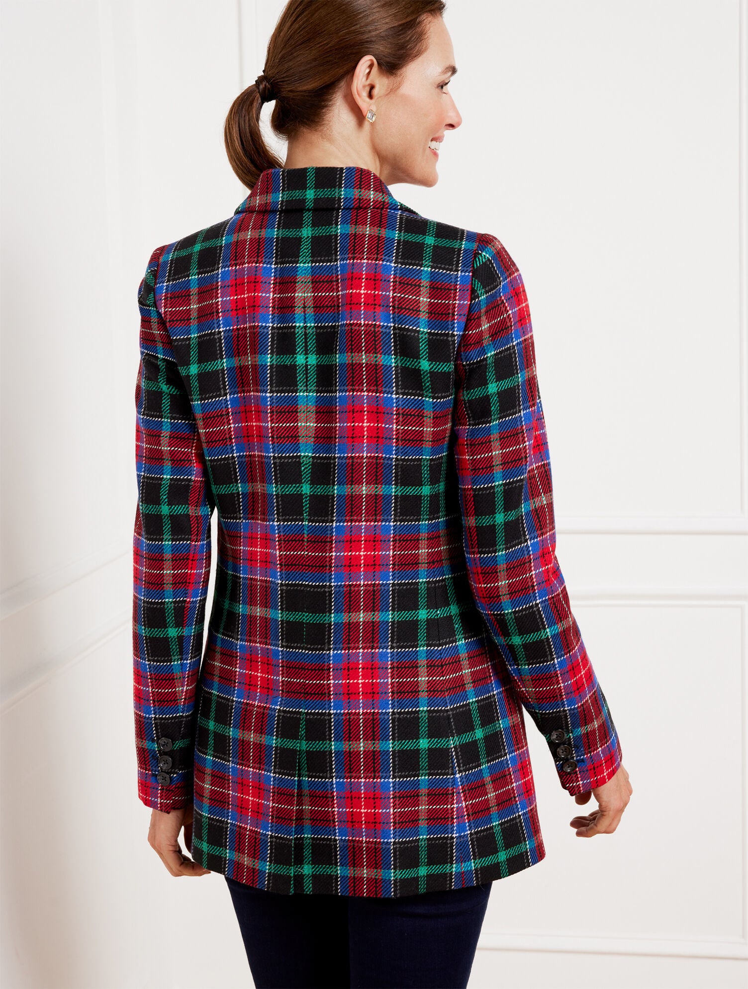 NERO MULTI OPEN FRONT BLAZER - LOG FIRE PLAID | Talbots sale