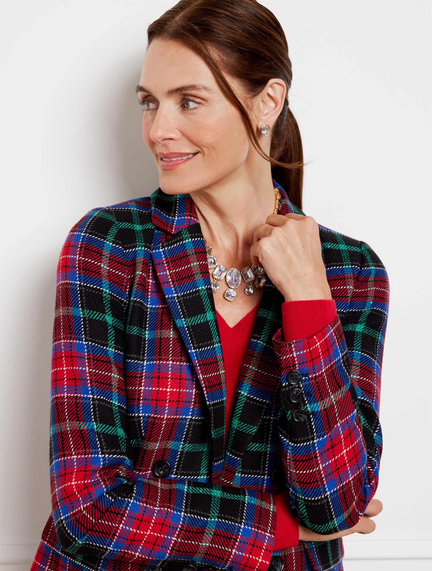 NERO MULTI OPEN FRONT BLAZER - LOG FIRE PLAID | Talbots sale