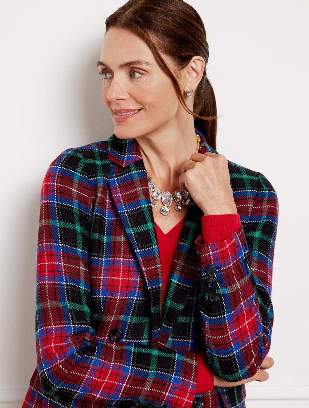 NERO MULTI OPEN FRONT BLAZER - LOG FIRE PLAID | Talbots sale