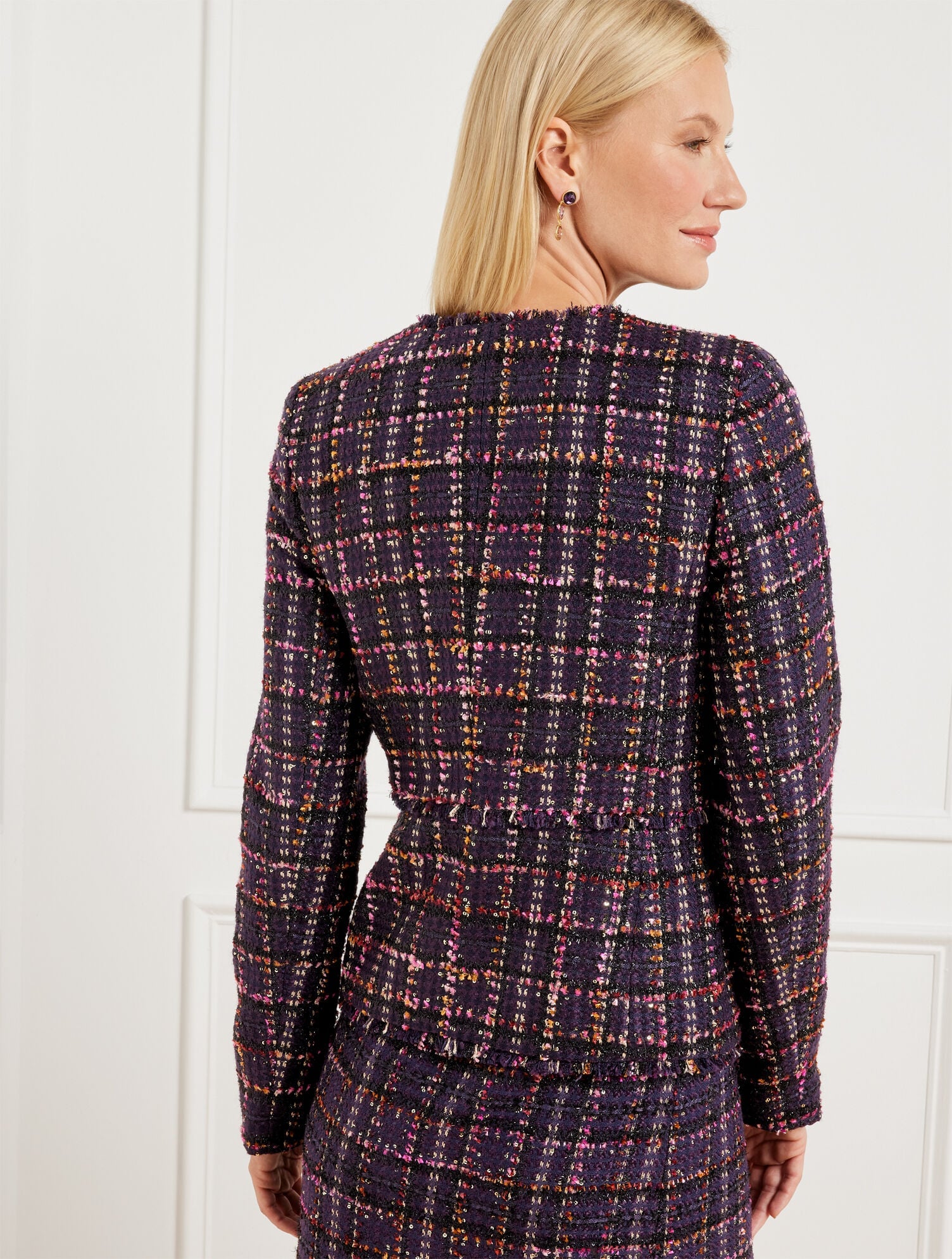 PURPLE/GOLD MULTI MIDNIGHT SPARKLE TWEED JACKET | Talbots sale