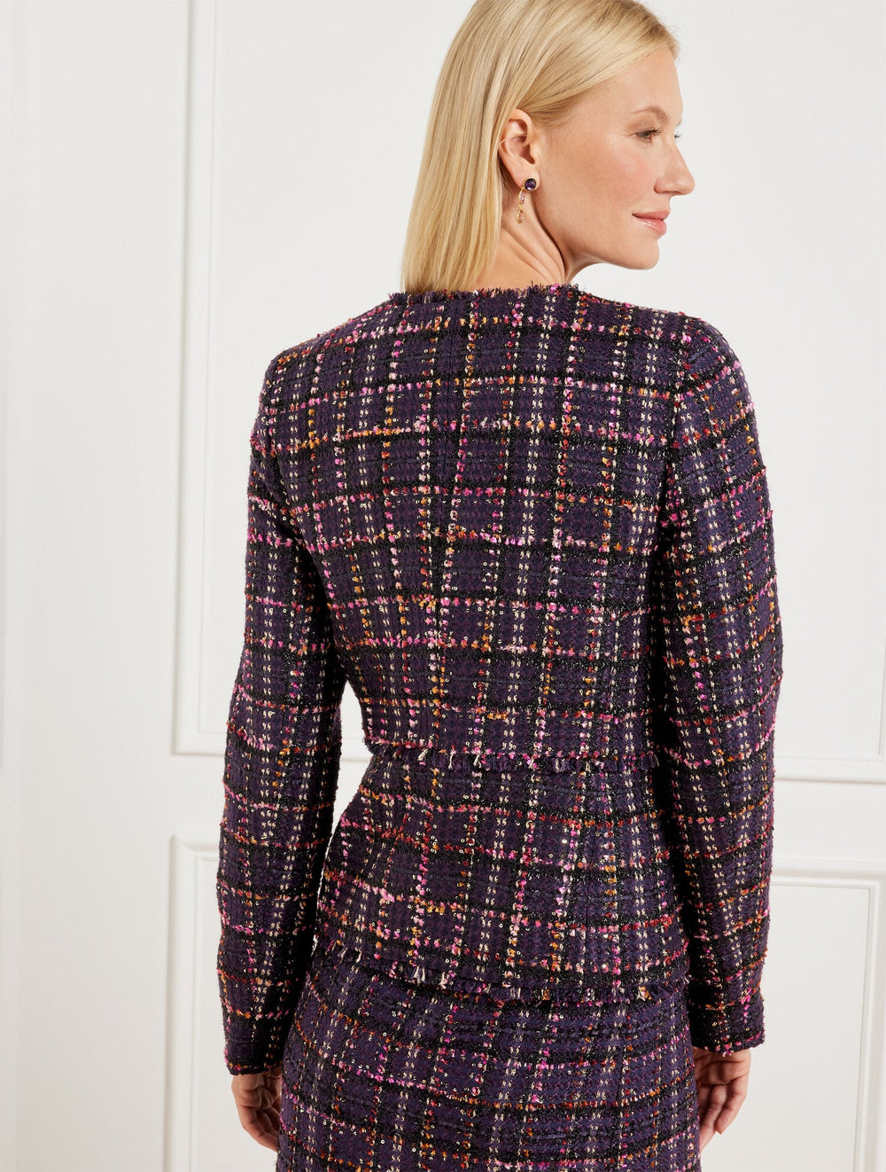 PURPLE/GOLD MULTI MIDNIGHT SPARKLE TWEED JACKET | Talbots sale