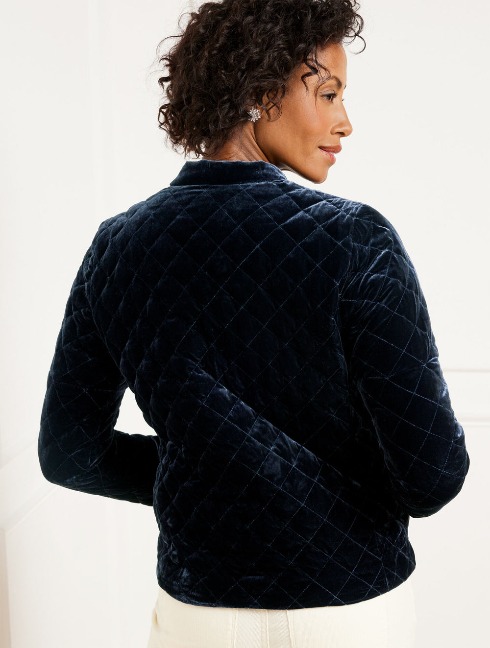 BLACK VELVET QUILTED BOMBER JACKET | Talbots outlet