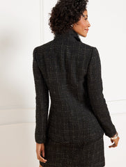 BLACK/SILVER METALLIC FRINGE TWEED DOUBLE BREASTED BLAZER | Talbots online