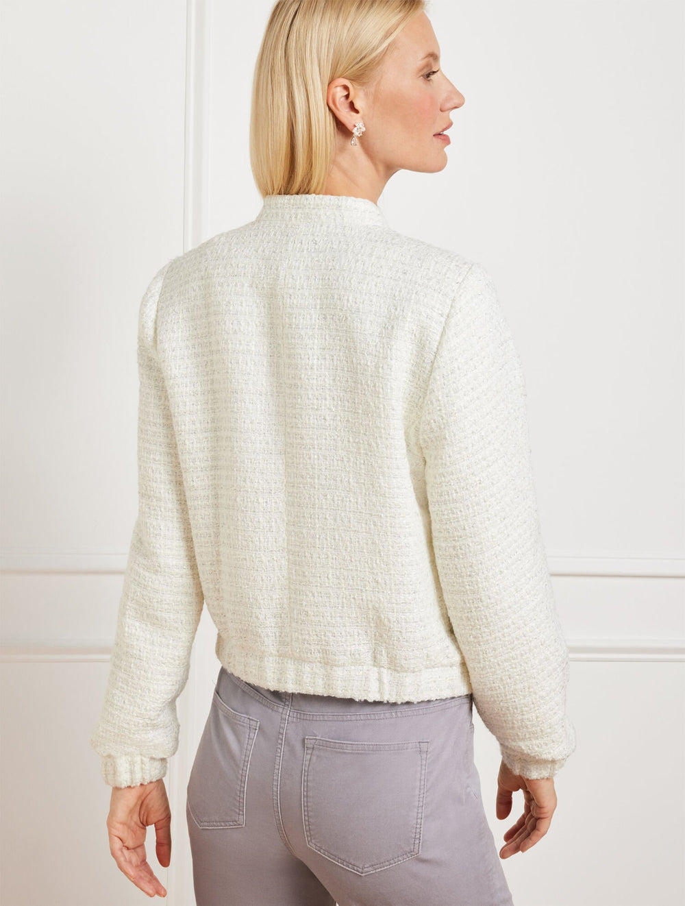 IVORY/SILVER SPARKLE TWEED BOMBER JACKET | Talbots near me