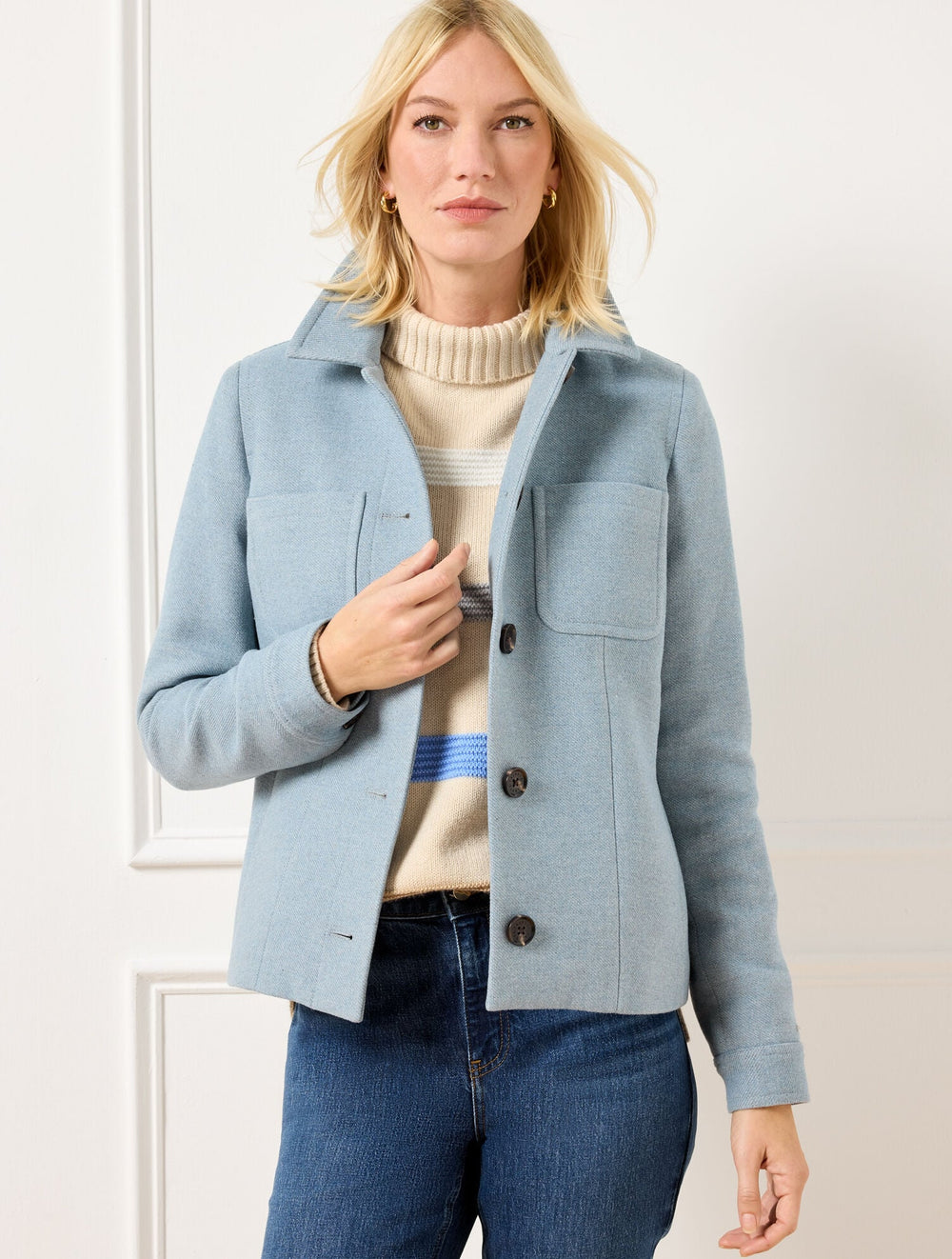 BLUE WAVE MULTI BRUSHED TWILL SHIRT JACKET | Talbots sale