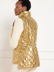 WHITE/SILVER QUILTED DOWN PUFFER VEST - METALLIC | Talbots discount