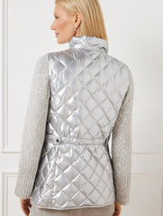 WHITE/SILVER QUILTED DOWN PUFFER VEST - METALLIC | Talbots discount