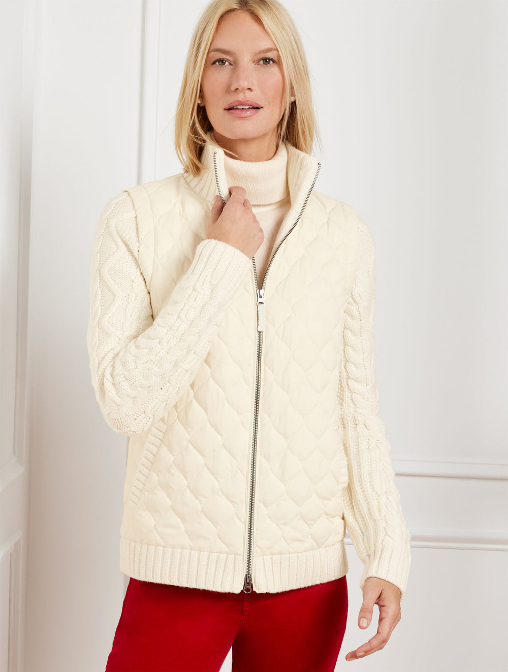 IVORY QUILTED PUFFER SWEATER JACKET | Talbots on sale