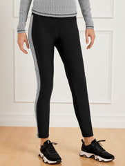 BLACK FLEECEBACK LEGGINGS - DIAMOND GEO JACQUARD | Talbots outlet