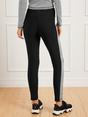 BLACK FLEECEBACK LEGGINGS - DIAMOND GEO JACQUARD | Talbots outlet