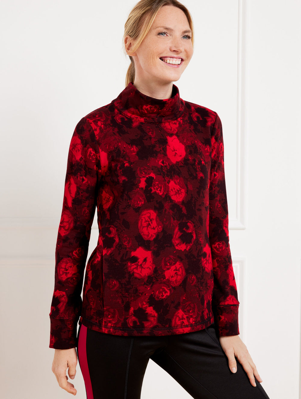 RED MODAL FRENCH TERRY MOCKNECK PULLOVER - FLORAL HAZE | Talbots outlet