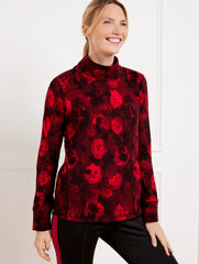 RED MODAL FRENCH TERRY MOCKNECK PULLOVER - FLORAL HAZE | Talbots outlet