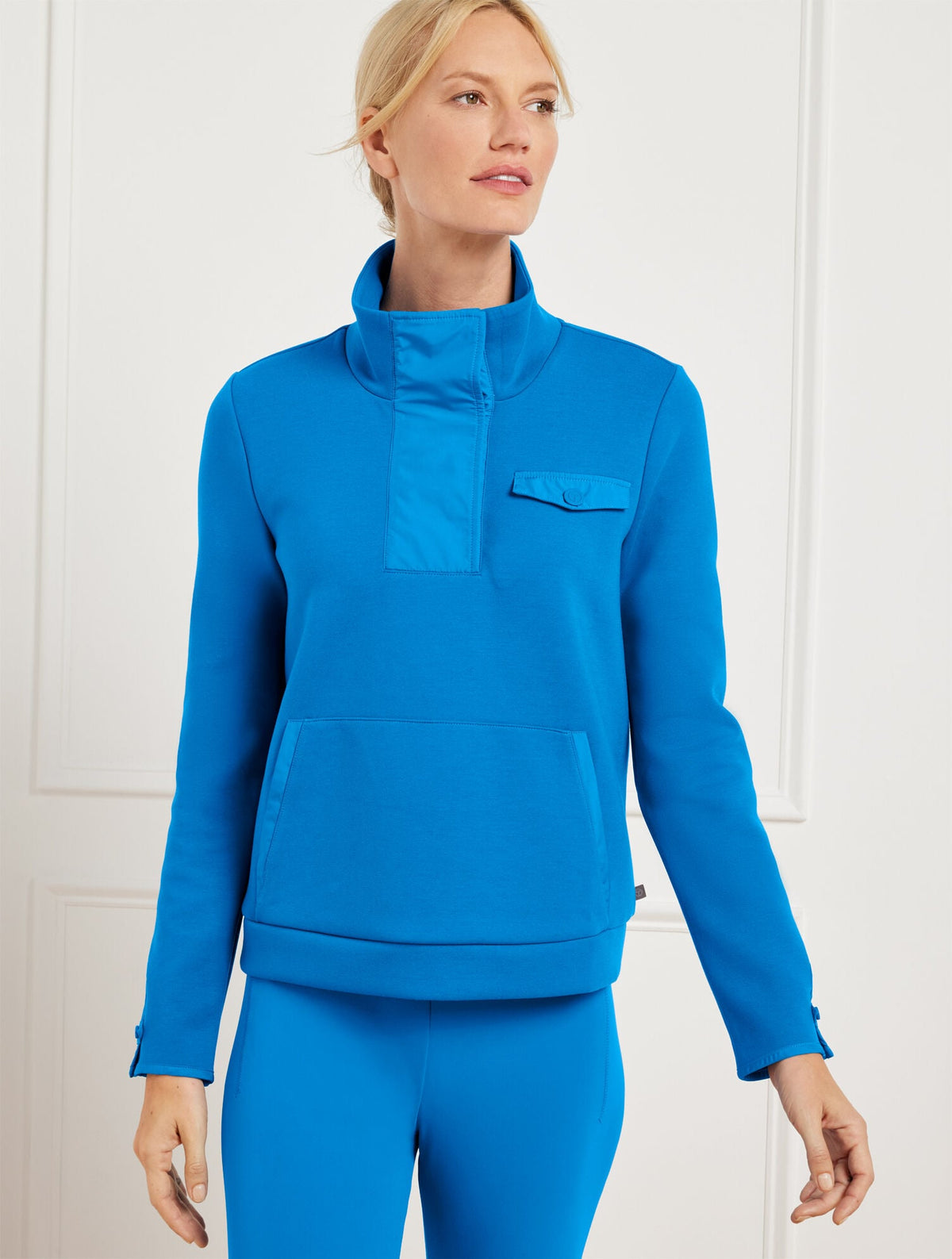 BOLD BLUE BUTTON UP PULLOVER | Talbots online