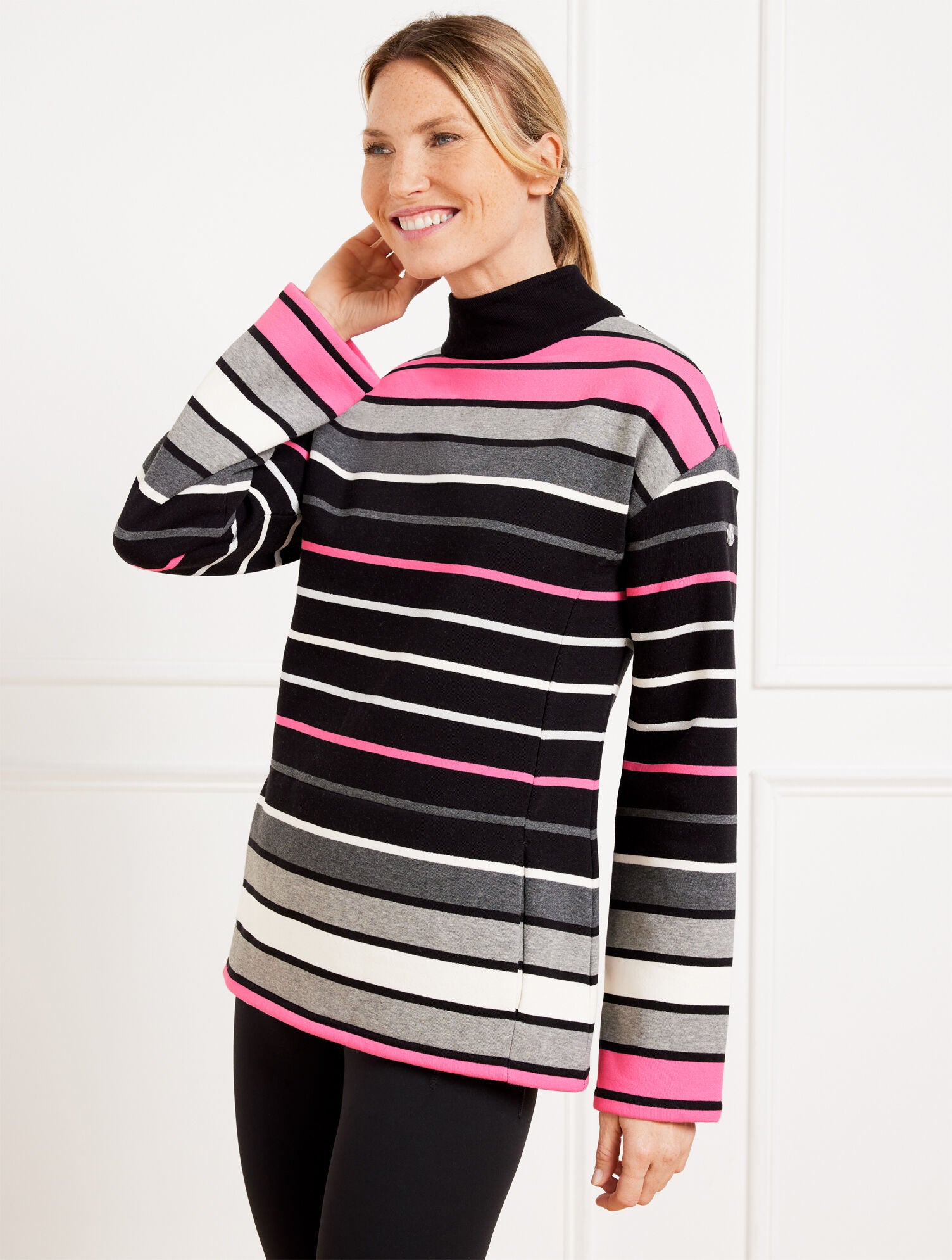BLACK MULTI MOCKNECK PULLOVER - FROSTED STRIPE | Talbots for sale
