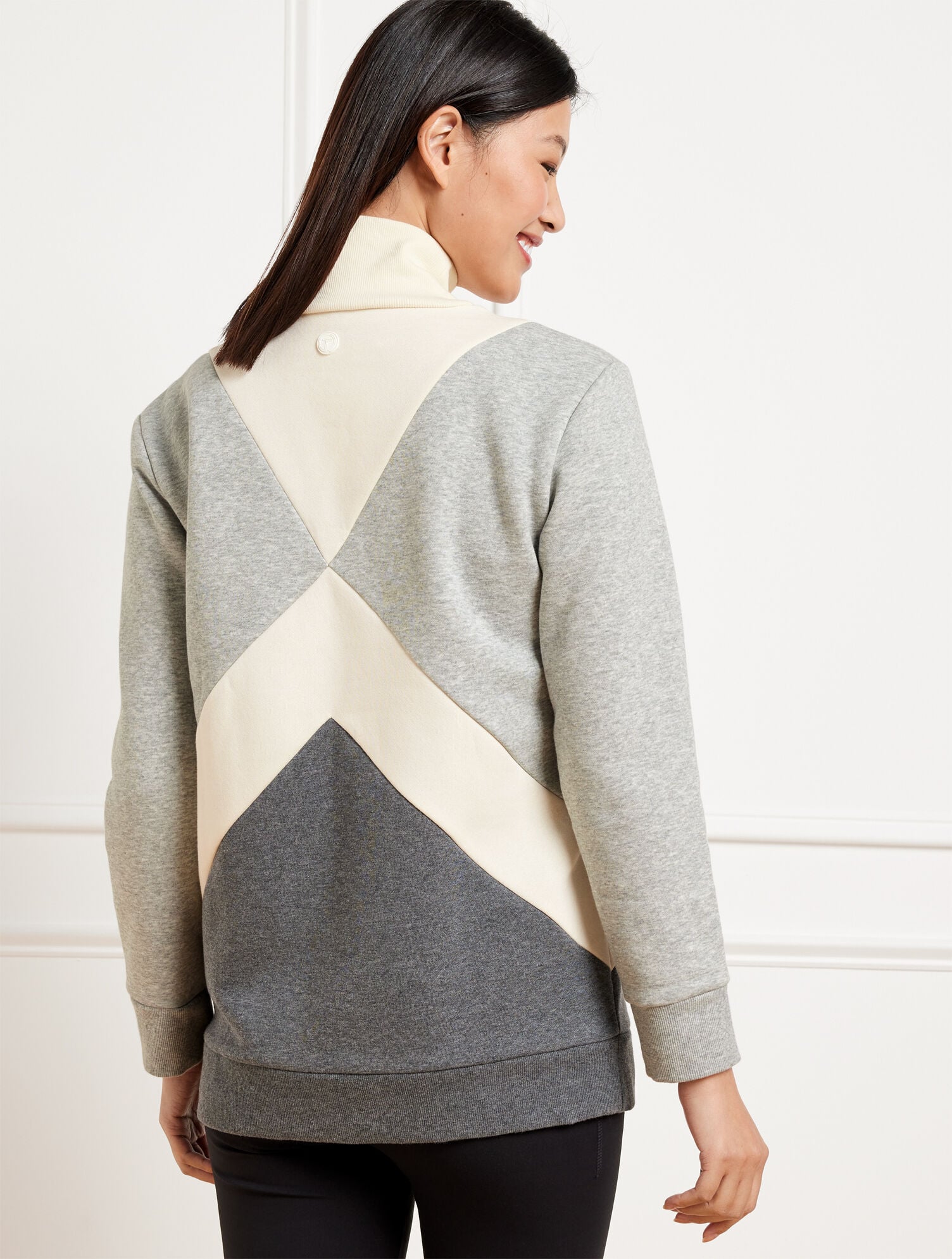 BOLD BLUE|GREY SKY HEATHER FRENCH TERRY COLORBLOCK MOCKNECK PULLOVER | Talbots on sale