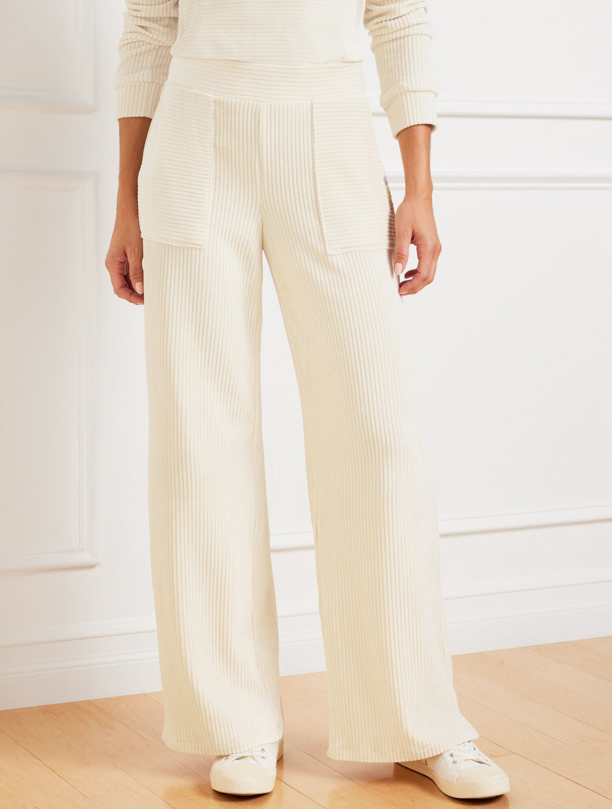 IVORY|BLACK|PURPLE GARNET|TOASTED COCONUT SKY LOUNGE VELOUR WIDE LEG PANTS | Talbots on sale