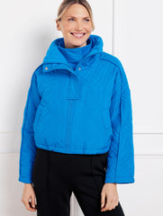 BLACK|BOLD BLUE CROPPED PUFFER JACKET | Talbots outlet