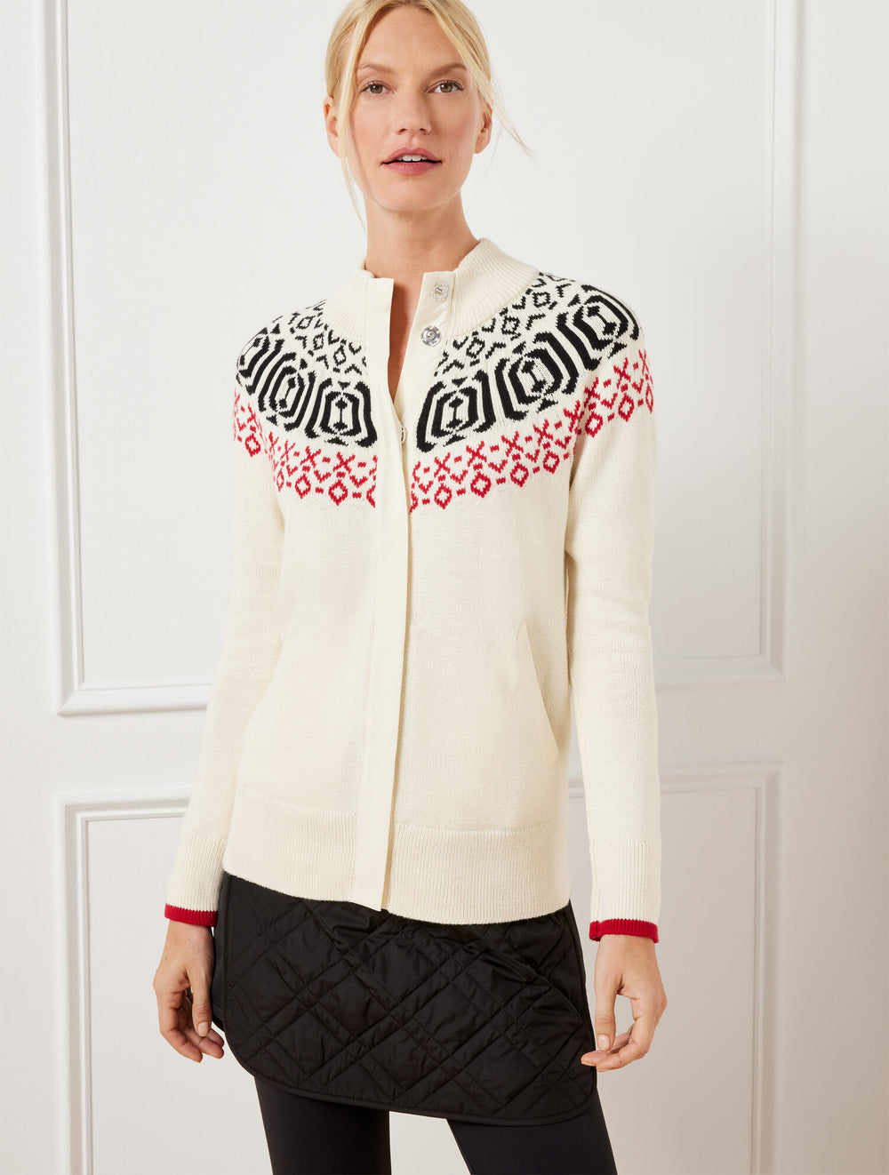 SNAP FRONT SWEATER JACKET - WINTERY GEO | Talbots US