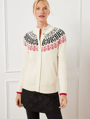IVORY MULTI SNAP FRONT SWEATER JACKET - WINTERY GEO | Talbots discount