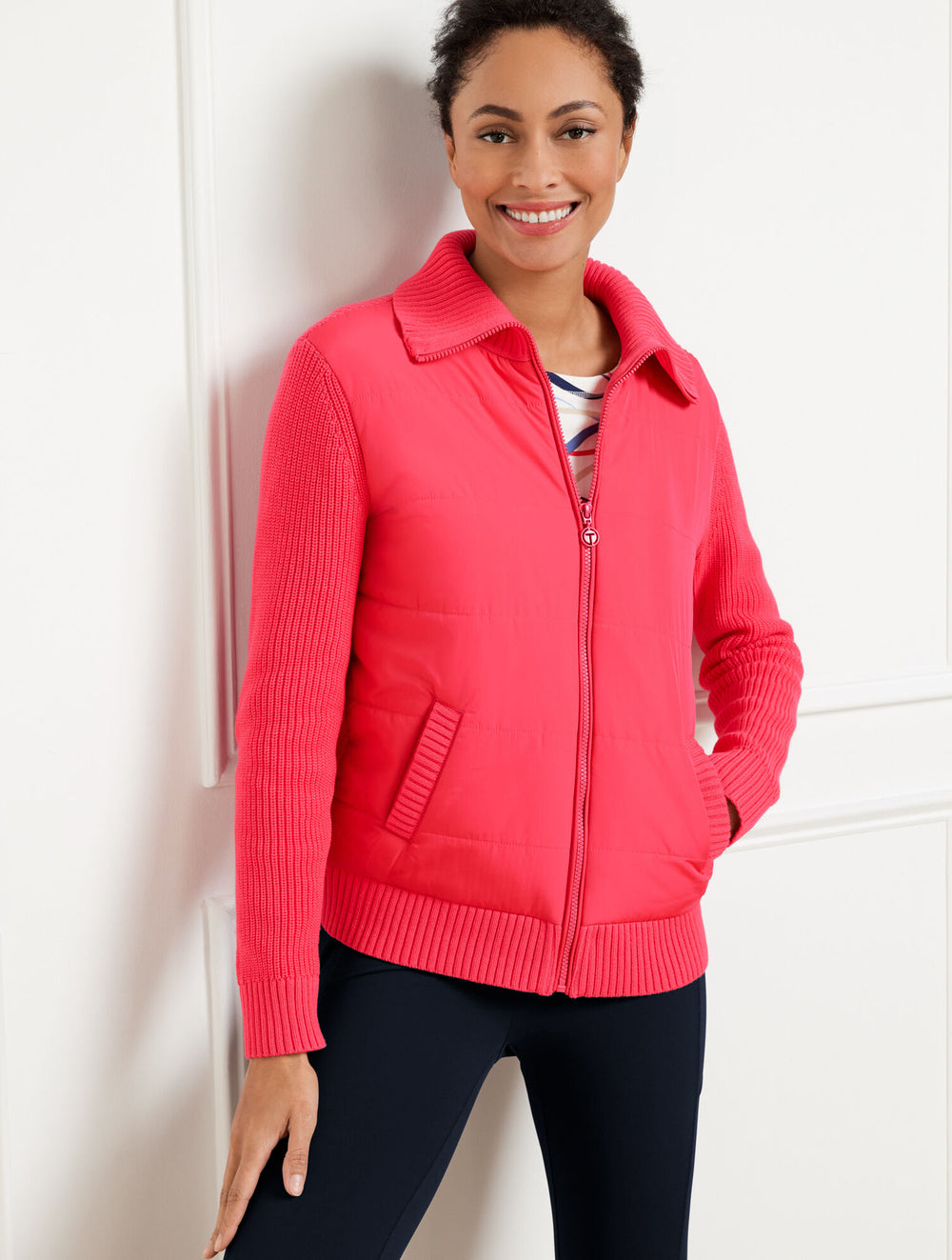 CORAL FETE QUILTED FULL ZIP SWEATER JACKET | Talbots for sale
