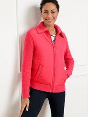 CORAL FETE QUILTED FULL ZIP SWEATER JACKET | Talbots for sale