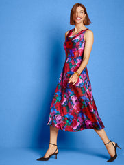 BLACK/BRIGHT BLUE SATIN COWL-NECK DRESS - WRAPPED FLORAL | Talbots US