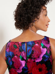 BLACK/BRIGHT BLUE SATIN COWL-NECK DRESS - WRAPPED FLORAL | Talbots US