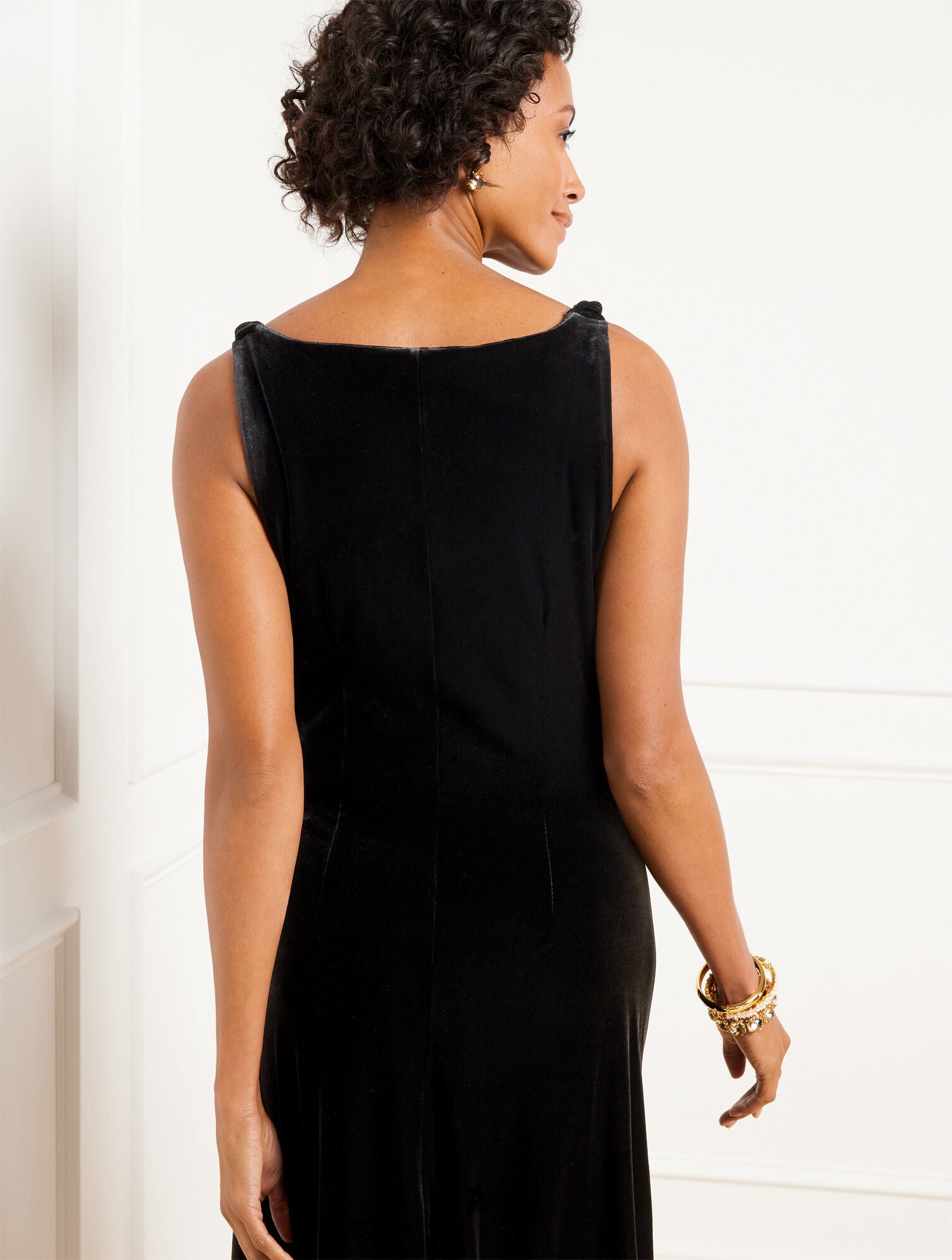 BLACK VELVET DRAPED MIDI DRESS | Talbots discount